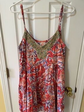 Free People Beaded Floral Boho Mini Dress M Festival Babydoll